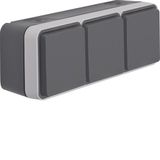 SCHUKO soc. out. 3gang hor. hinged cover surface-mtd, W.1, grey/light 