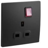 Mallia Senses - 1 gang BS switched socket outlet single pole - with LED - 13A - Matt Black