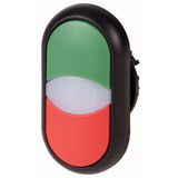Double actuator pushbutton, RMQ-Titan, Actuators and indicator lights non-flush, momentary, White lens, green, red, Blank, Bezel: black