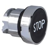 Head for non illuminated push button, Harmony XB4, black flush pushbutton Ø22 mm spring return "STOP"