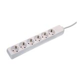 '6 way socket outlet white, 1,4m H05VV-F 3G1,5 with switch' in polybag with label
