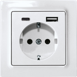 German Socket (Type F) DSS with USB-A and USB-C in E-Design55, polar white glossy
