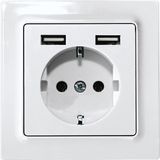 German Socket (Type F) DSS with 2xUSB-A in E-Design55, pure white glossy