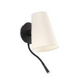 LUPE BLACK WALL LAMP WITH READER BEIGE LAMPSHADE