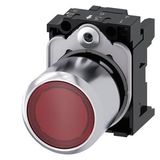 Pushbutton, compact, with extended stroke (12 mm), 22 mm, round, Metal, red transparent, pushbutton, flat, momentary contact .... 3SU1251-0EB20-0AA0-Z Y15