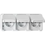 SCHUKO triple socket, arranged horizontally with contact protection, polar white, AQUASTAR