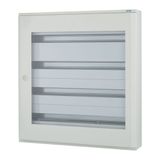 Complete surface-mounted flat distribution board with window, white, 24 SU per row, 4 rows, type P