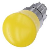 Mushroom pushbutton, 22 mm, round, metal, shiny, yellow, 40 mm, positive latching, acc. to EN ISO 13850, rotate-to-unlatch, Z=50-unit packaging