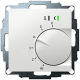 UP room controller, RAL9016 glossy 55x55, 5-30C, AC 24V, triac output, switchable 5 actuators each 3W, change-over input, TA 3.5K, LED displays