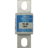 Eaton Bussmann series TPL telecommunication fuse, 170 Vdc, 80A, 100 kAIC, Non Indicating, Current-limiting, Bolted blade end X bolted blade end, Silver-plated terminal