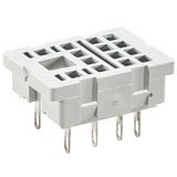 Socket for relay: R2N. Solder terminals. 29,6 x 21,5 x 18,1 mm. Two poles. Rated load 12 A, 250 V AC