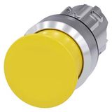 3SU1050-1AD30-0AA0-Z Y15 Mushroom pushbutton, 22 mm, round, metal, shiny, yellow, 30 mm, momentary contact type, with laser labeling, upper case and lower case, always upper