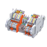 WAGO 16-track measuring strip with disconnectors and system protection and signaling in voltage paths. Measuring strip with parallel modules 100V