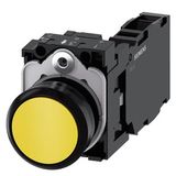 Pushbutton, 22 mm, round, plastic, yellow, pushbutton, flat, momentary contact  3SU1100-0AB30-1FA0-Z Y12