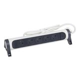 Multiple socket extension with rotating block of 5 2P+E Surface sockets, switch and cord length 1.5m - white and dark gray