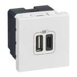 Prise double USB Type-A + Type-C Mosaic 3A 15W 2 modules - blanc