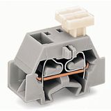 Space-saving, 4-conductor end terminal block on one side with push-but