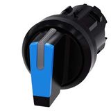 Selector switch, illuminable, 22 mm, round, plastic, blue, selector switch, short, 3 switch positions I-O