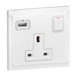 Socket 1 Gang 13A Switched + USB Type( A ) 2.4A 7X7 White,  Legrand-Belanko S