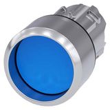 Pushbutton, 22 mm, round, metal, shiny, blue, Front ring, high, 3SU1050-0CB50-0AA0-Z Y13