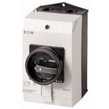 Main switch, P1, 25 A, surface mounting, 3 pole, STOP function, With black rotary handle and locking ring, UL/CSA