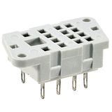Socket for relays: R2N.  Solder terminals. Dimensions 40,5 x 21,5 x 18,1 mm. Four poles. Rated load 12 A, 250 V AC