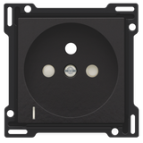 Finishing set with transparent lens for socket outlet with voltage indication, pin earthing and shutters, flush-mounting depth of 28.5mm, piano black coated