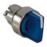 Harmony XB4, Illuminated selector switch head, metal, blue, Ø22, integral LED, 3 positions, spring return to center