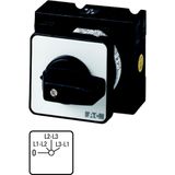 Voltmeter selector switches, T3, 32 A, flush mounting, 2 contact unit(s), Contacts: 4, 45 °, maintained, With 0 (Off) position, 0-Phase/Phase, Design