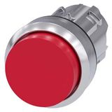 Pushbutton, 22 mm, round, metal, shiny, red, pushbutton, raised momentary contact type, with laser labeling, upper case