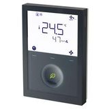 RDG200KN/BK - KNX communicating room thermostat in black. Outputs modulating (PWM / 3-pos.) or on/off. Fan coil (3-speed / DC fan), universal applications