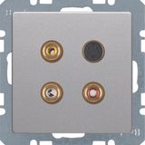 3 x Cinch/S-Video socket outlet Q.1/Q.3 alu velvety, lacquered
