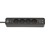 Extension Lead Ecolor with USB-Charger 4way black/black 1.5m H05VV-F 3G1.5 with switch *FR*