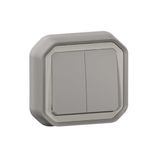 Plexo double alle-retour/push-button switch, Grey