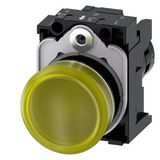 Indicator lights, compact, 22 mm, round, plastic, yellow, lens,  3SU1201-6AB30-1AA0