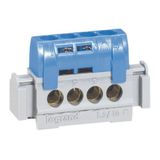 Neutral terminal block - 4 terminals for 1.5 to 16 mm² cable - blue