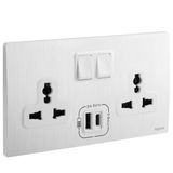 2G MULTISTANDARD SWITCHED SOCKET + USB TYPE A+C 3A BRUSHED ALUMINIUM