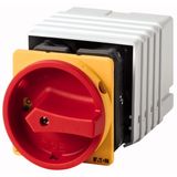 Main switch, T5B, 63 A, flush mounting, 5 contact unit(s), 9-pole, Emergency switching off function, With red rotary handle and yellow locking ring