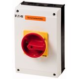 Safety switch, P3, 63 A, 3 pole, Emergency switching off function, With red rotary handle and yellow locking ring, Lockable in position 0 with cover i
