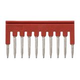 Short bar for terminal blocks 1 mmÂ² push-in plus models, 10 poles, red XW5T0124F