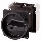 Main switch, T5, 100 A, rear mounting, 4 contact unit(s), 6 pole, 1 N/O, 1 N/C, STOP function, With black rotary handle and locking ring, Lockable in