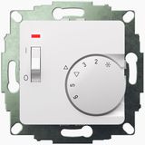 UP room controller, RAL9016 glossy 50x50, 5-30C, AC 230V, 1NC, 10 A, temperature reduction approx. 4K, switch on/off, display controller "heating"