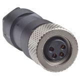 Female, M8, 4 pin, straight connector, cable gland M9.5 x 1