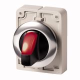 Illuminated selector switch actuator, RMQ-Titan, With thumb-grip, maintained, 2 positions (V position), red, Metal bezel