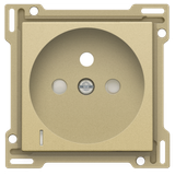 Finishing set with transparent lens for socket outlet with voltage indication, pin earthing and shutters, flush-mounting depth of 28.5mm, gold coated