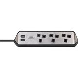 brennenstuhl®estilo corner extension lead with 2x USB charging function 3-way & 2x USB  silver/black *BS*