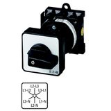 Voltmeter selector switches, T0, 20 A, rear mounting, 3 contact unit(s), Contacts: 6, 60 °, maintained, Without 0 (Off) position, Phase/Phase-Phase/N,