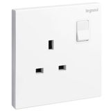 Galion - 1 gang British Standard switched single pole socket outlet with power indicator - 13A - White