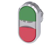 Twin pushbutton, 22 mm, round, metal, shiny, green, red, pushbuttons, flat, 3SU1050-3AB42-0AA0-Z Y12