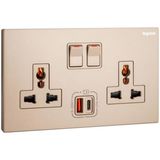 Galion - 2 gangs multistandard switched socket outlets - with USB A+C 27W charger - Rose Gold